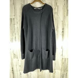 Soft Surroundings Marcella Long Cardigan Size Large Black Wool Blend Duster Snap